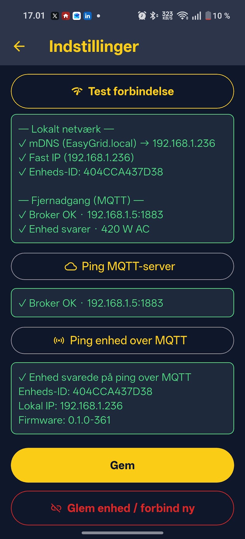 Forbindelsestest - EasyGrid app