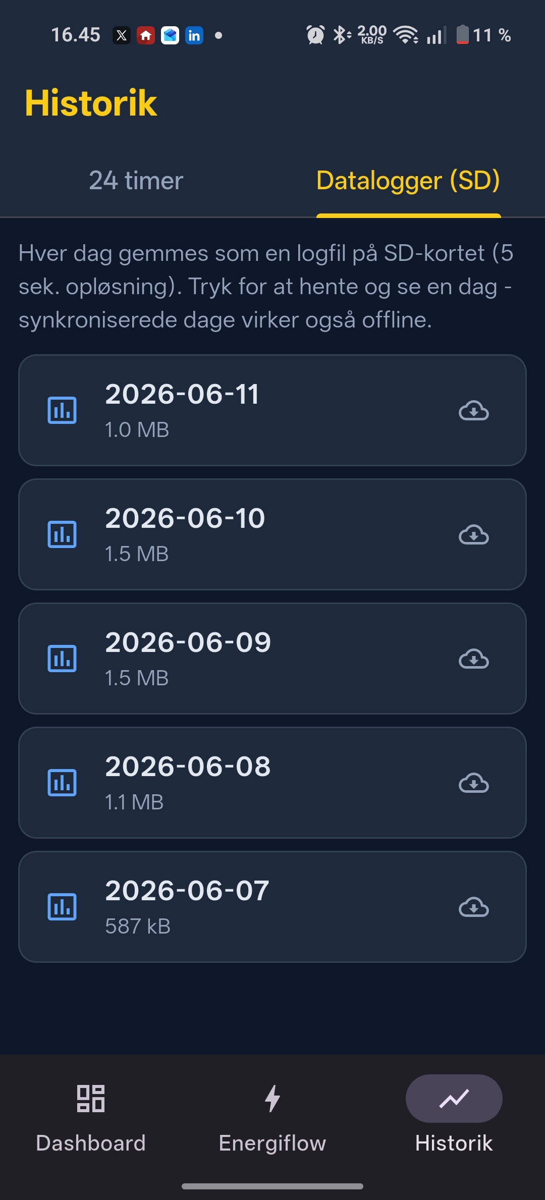 Historiske data på SD-kort - EasyGrid app