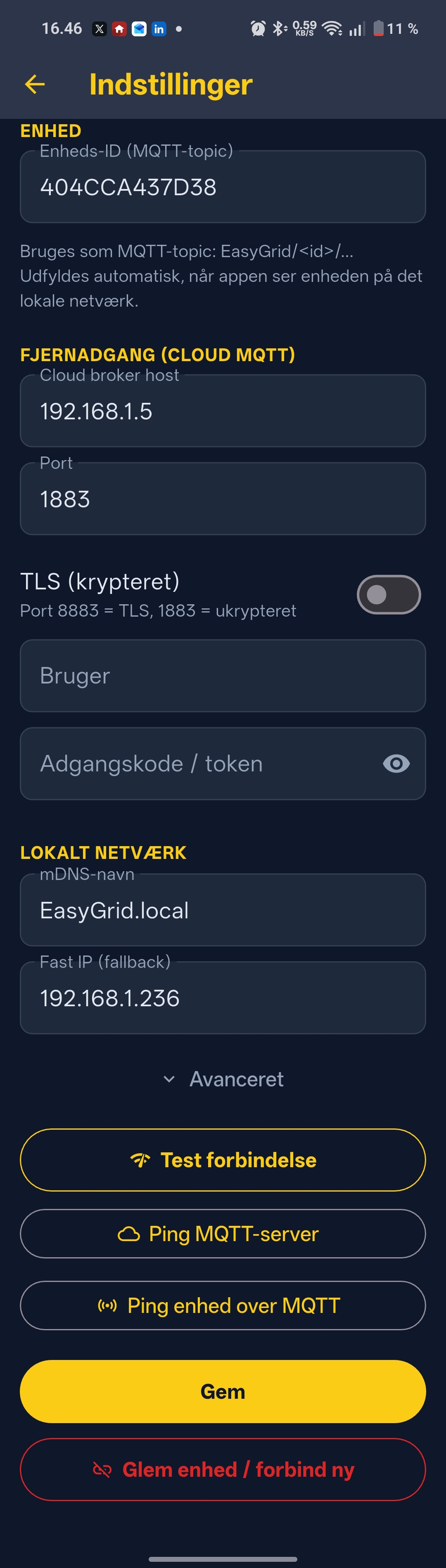 Indstillinger - EasyGrid app